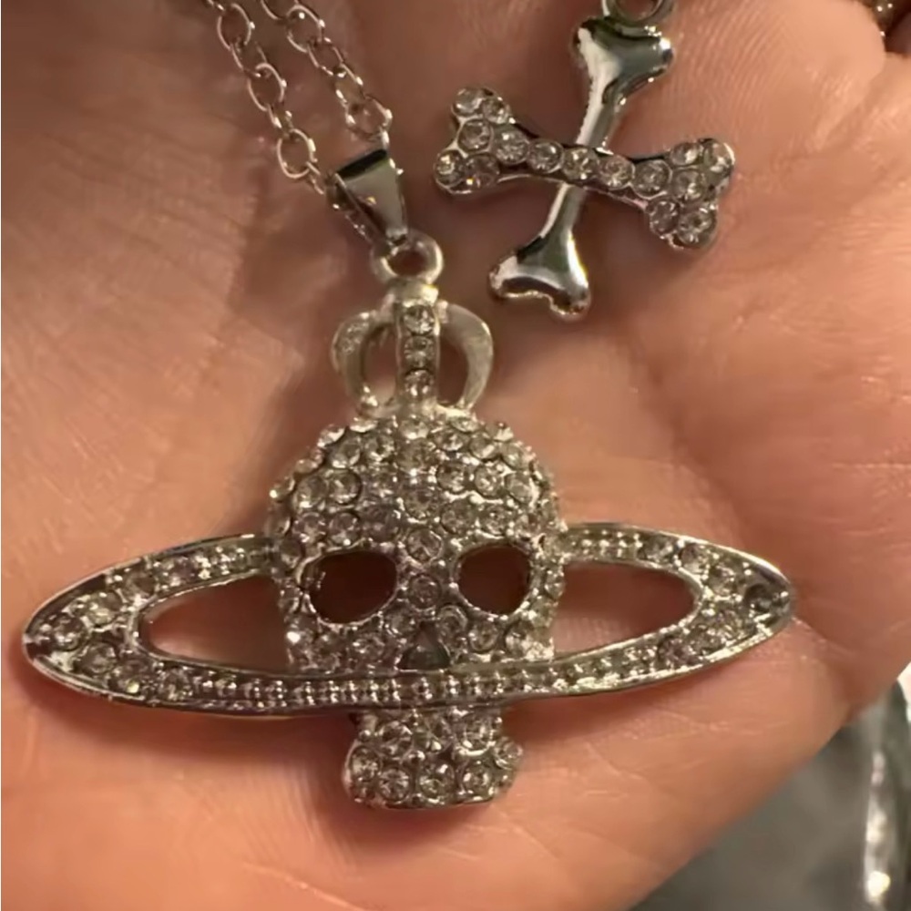 Silver Crystal Skull Pendant Necklace
